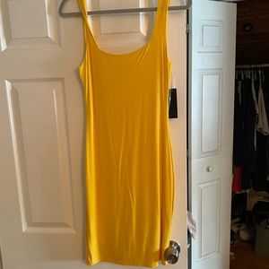 Bright yellow tight midi dress